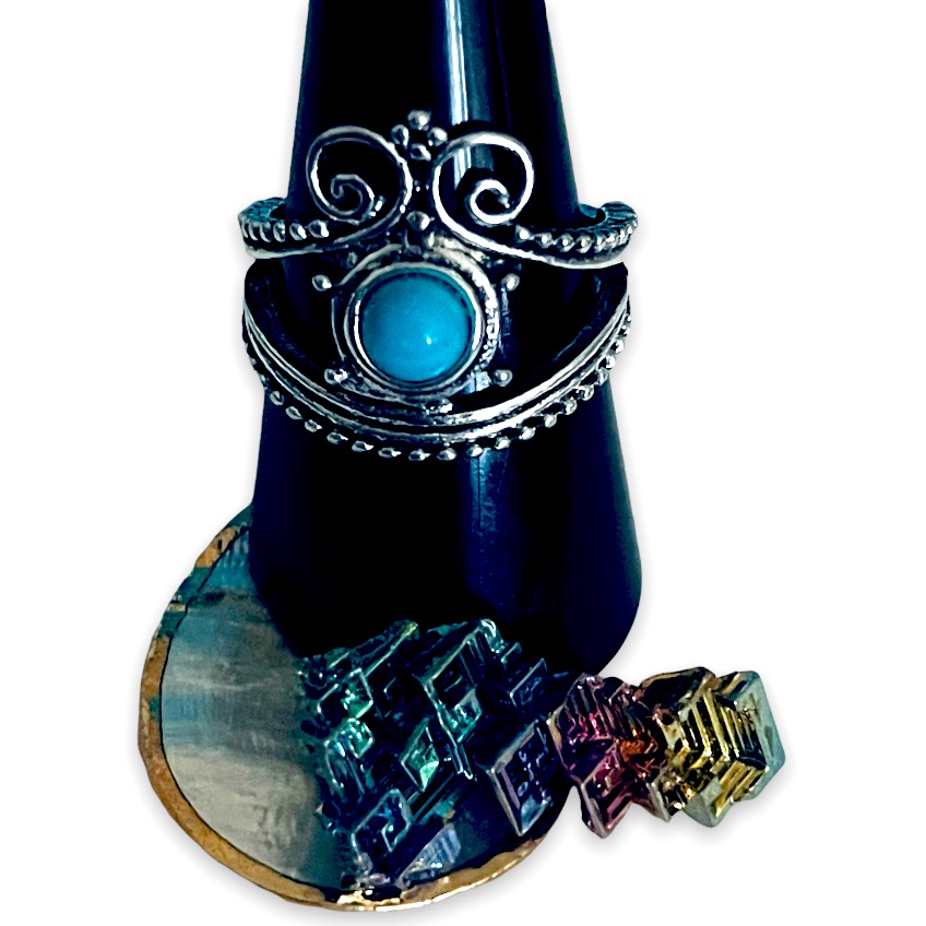 New Woman’s Sterling Silver Blue Turquoise Antique Style Boho Ring Size: 8